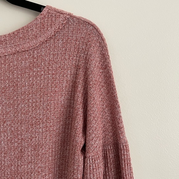 143 Story By Line Up Women’s Long Ballon Sleeve Waffle Knit Sweater Sm Burgundy‎ - Picture 7 of 9